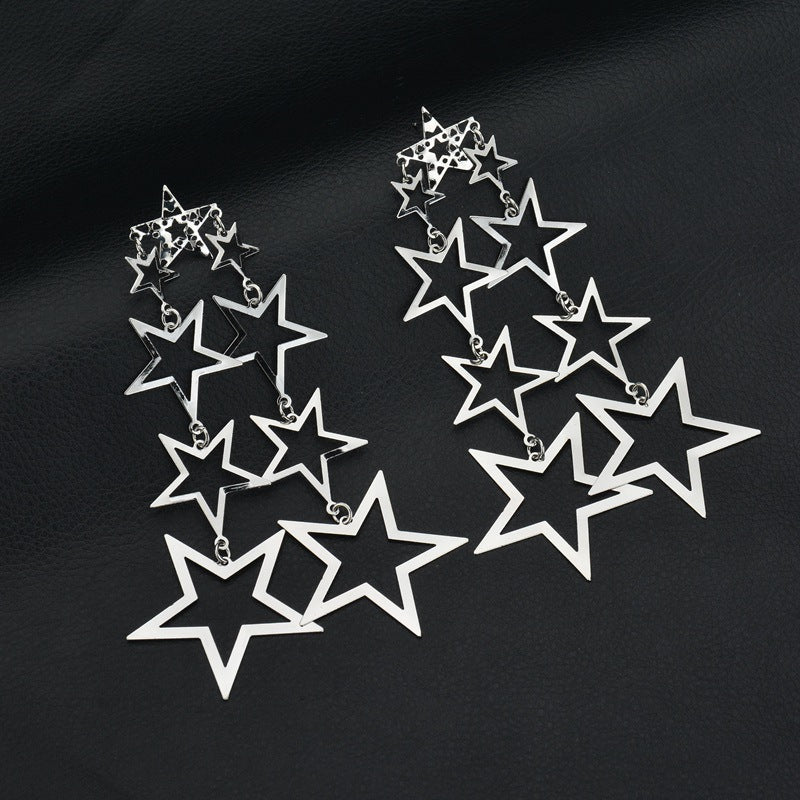 Women's High Profile Retro Hollow Pentagram Tassel Earrings