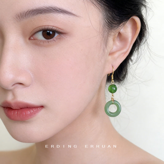 Costume Decoration Sier Plated Needle Agate Jade Green Handmade Design Rings