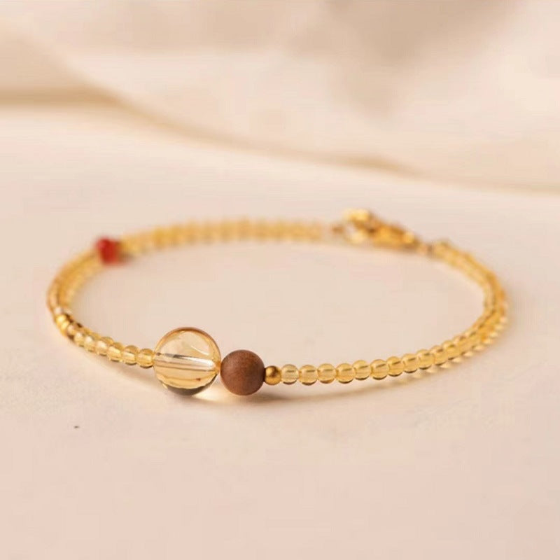 Women's & Men's Citrine Double Bodhi Beaded Crystal Couple Bracelets