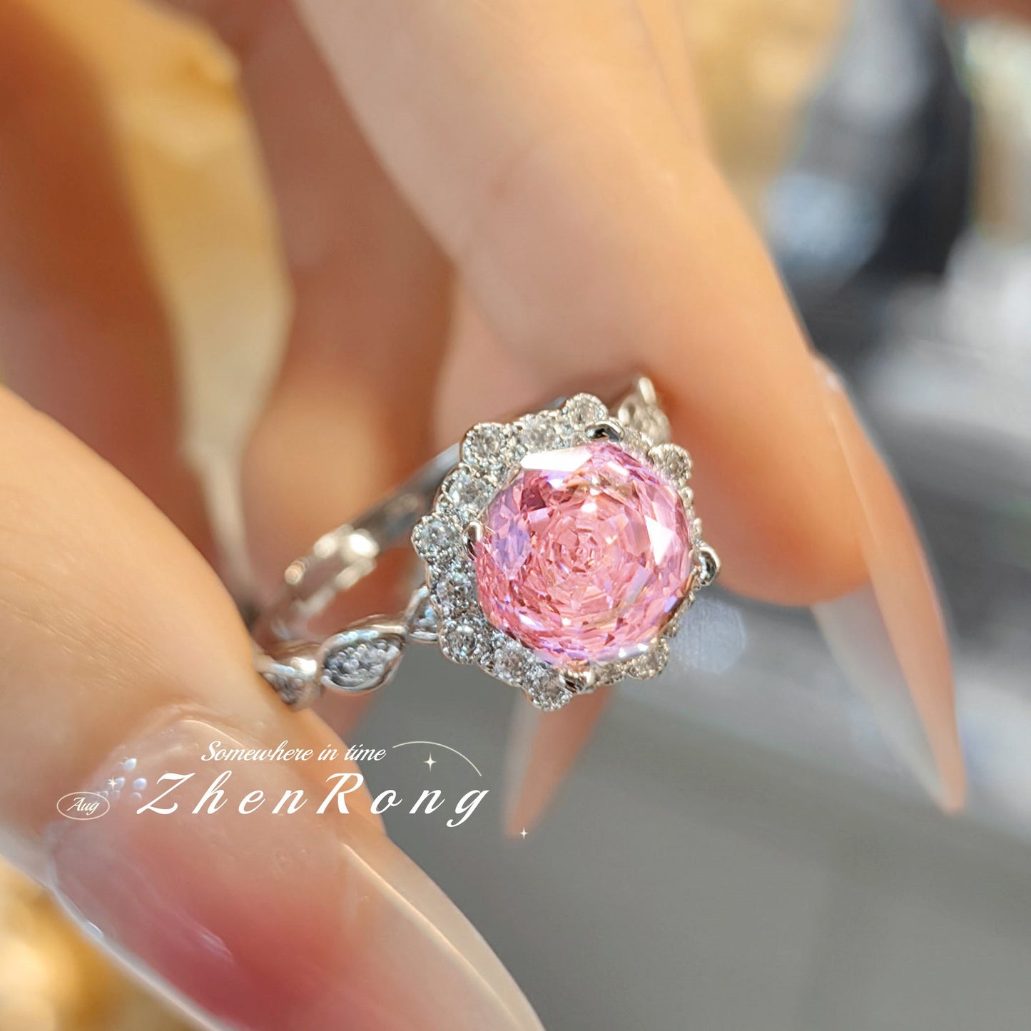 Women's Rose Cut Pink Diamond Simple Color Rings