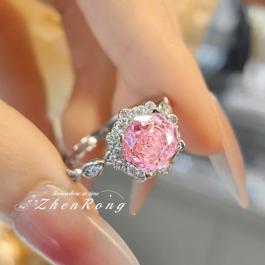 Women's Rose Cut Pink Diamond Simple Color Rings