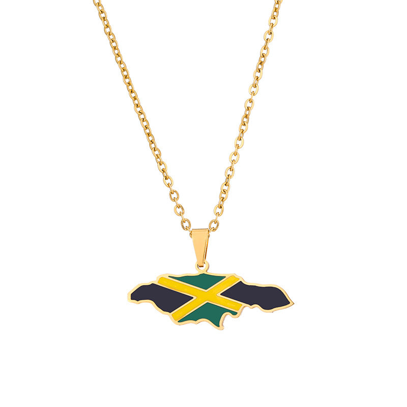 Stainless Steel Africa Jamaica Drip Map Necklaces