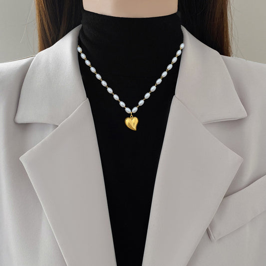 Body Titanium Steel Pearl Heart Personality Minimalist Necklaces