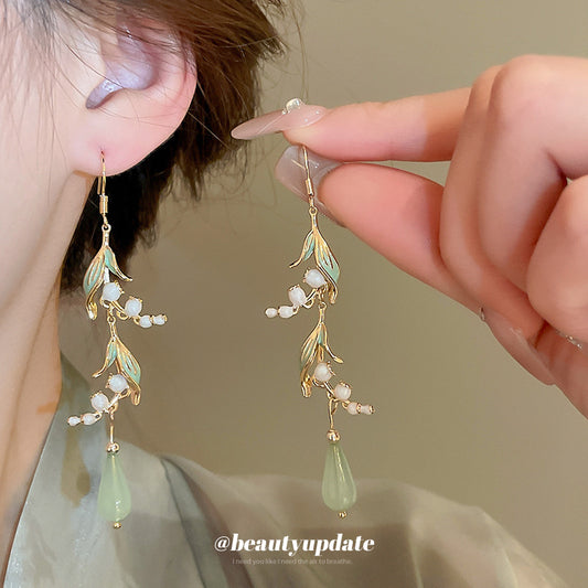 Women's Lily Leaves Water Drop Resin Ear Hook Chinese Style Fresh Earrings