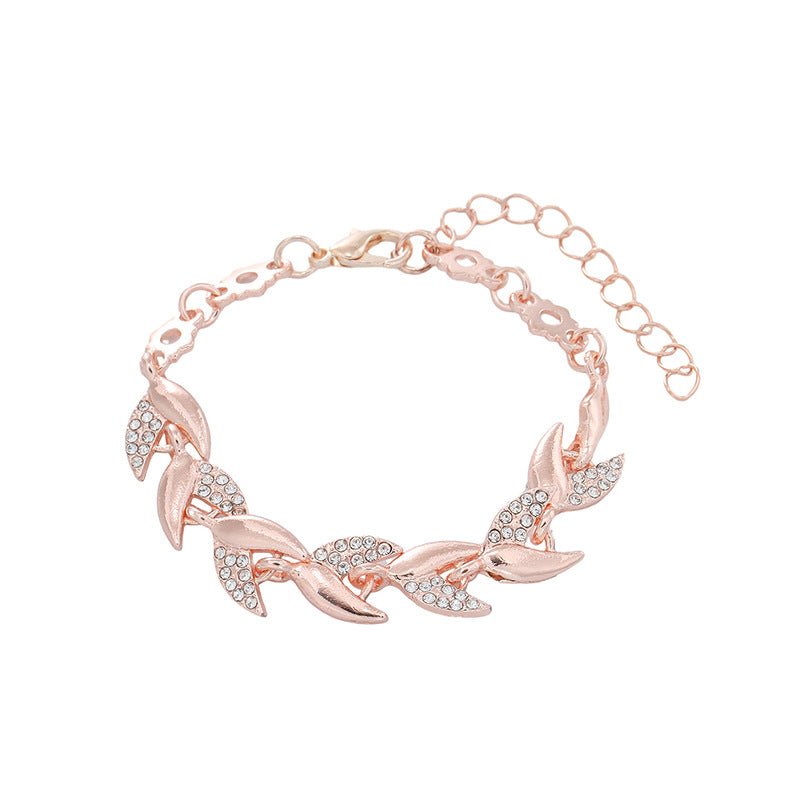 Women's Brocade Gold Leaf Fashion Wedding Diamond Bracelets