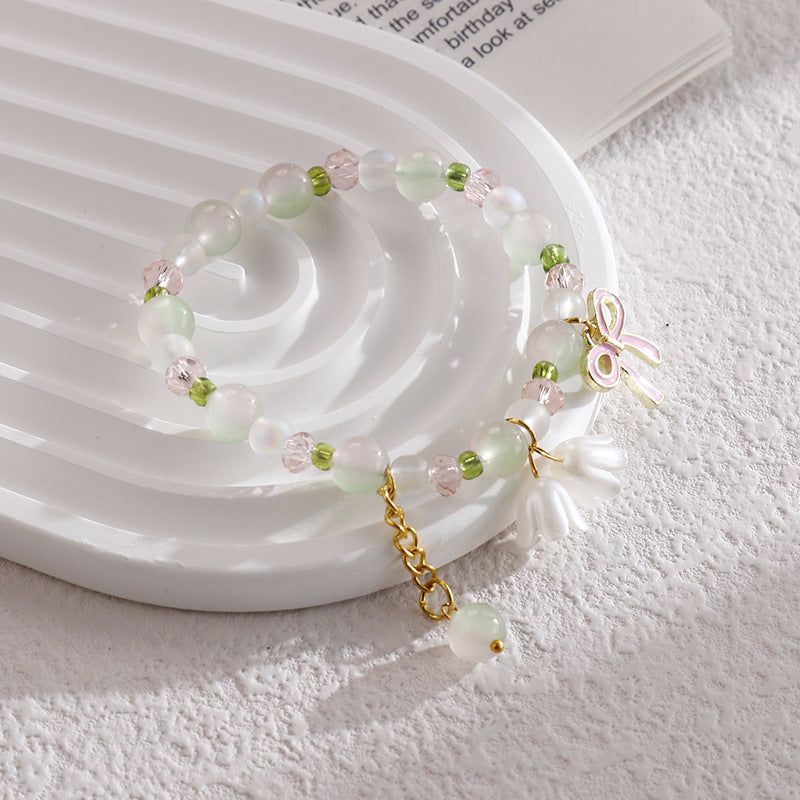 Clothing Glass Floral Beads Fresh Pastoral Tourist Attractions Elastic Bracelets