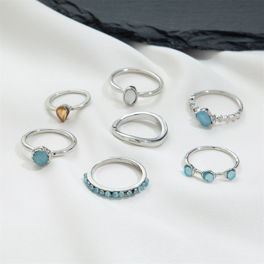 Korean Jewelry Colorful Retro Gemstone Set Rings