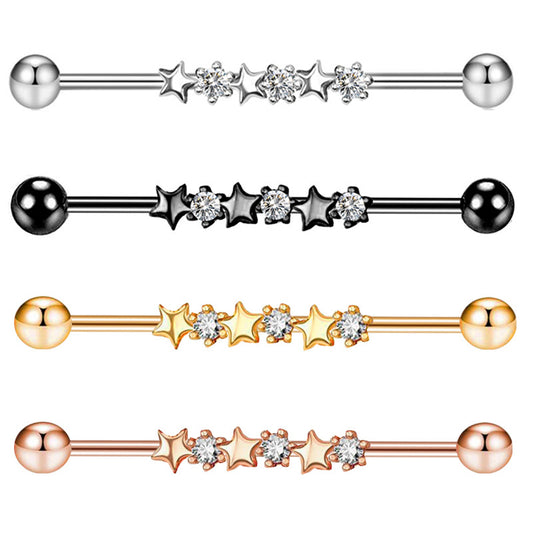 Brush Holder Ear Bone Piercing Stainless Steel Minimalist Star Barbell Earrings