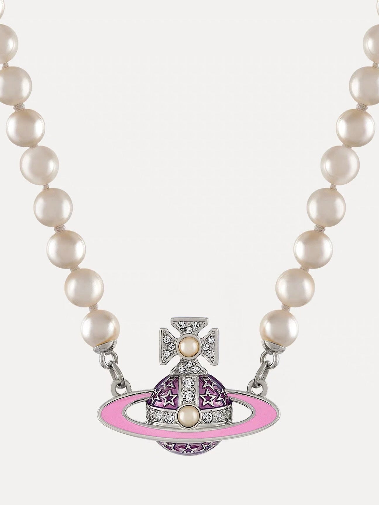 Women's Sterling Sier Classic Saturn Pearl Pin Necklaces