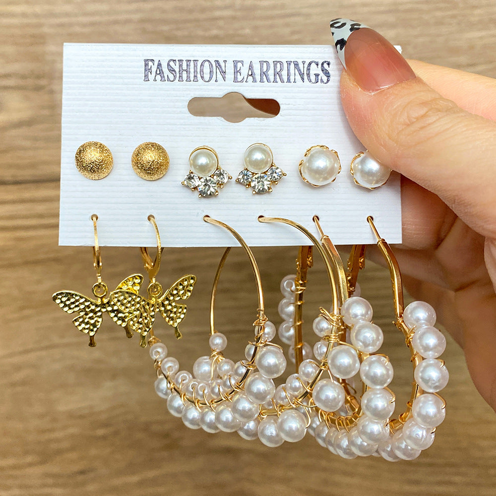 Women's Pearl Suit Retro Metal Geometry Shaped Earrings