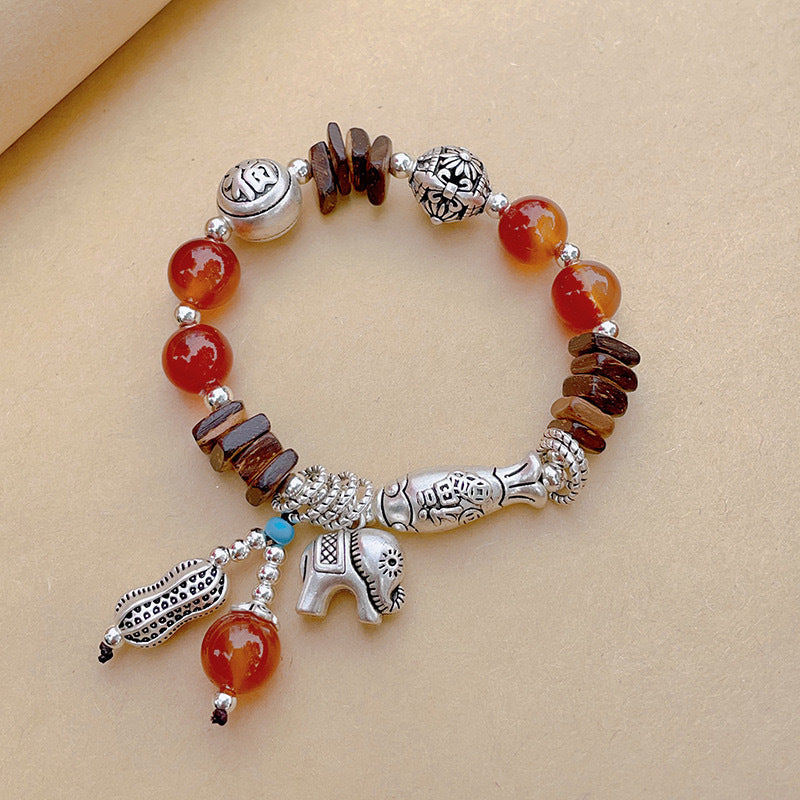 Women's & Men's Retro Ethnic Style Agate Ox Bone Rosary Bracelet