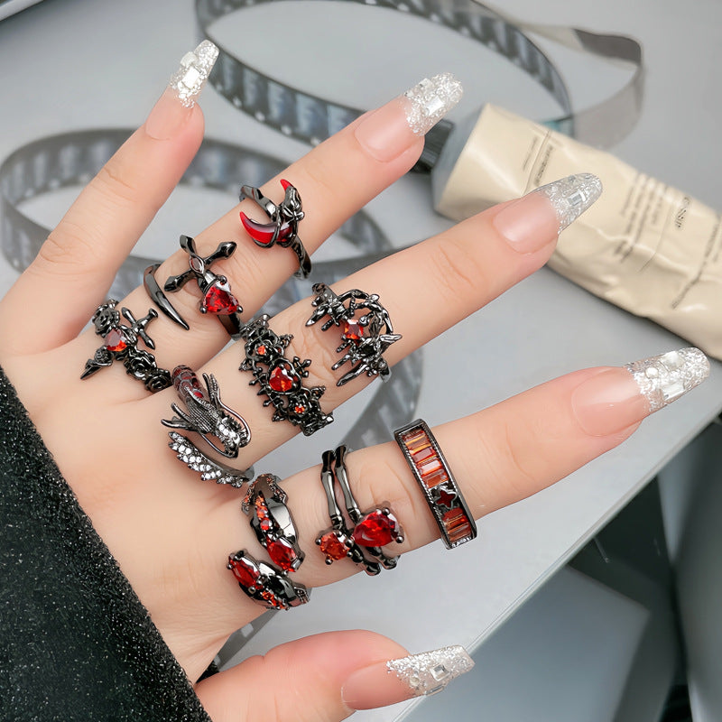 Dark Personality Red Diamond Open Twin Rings