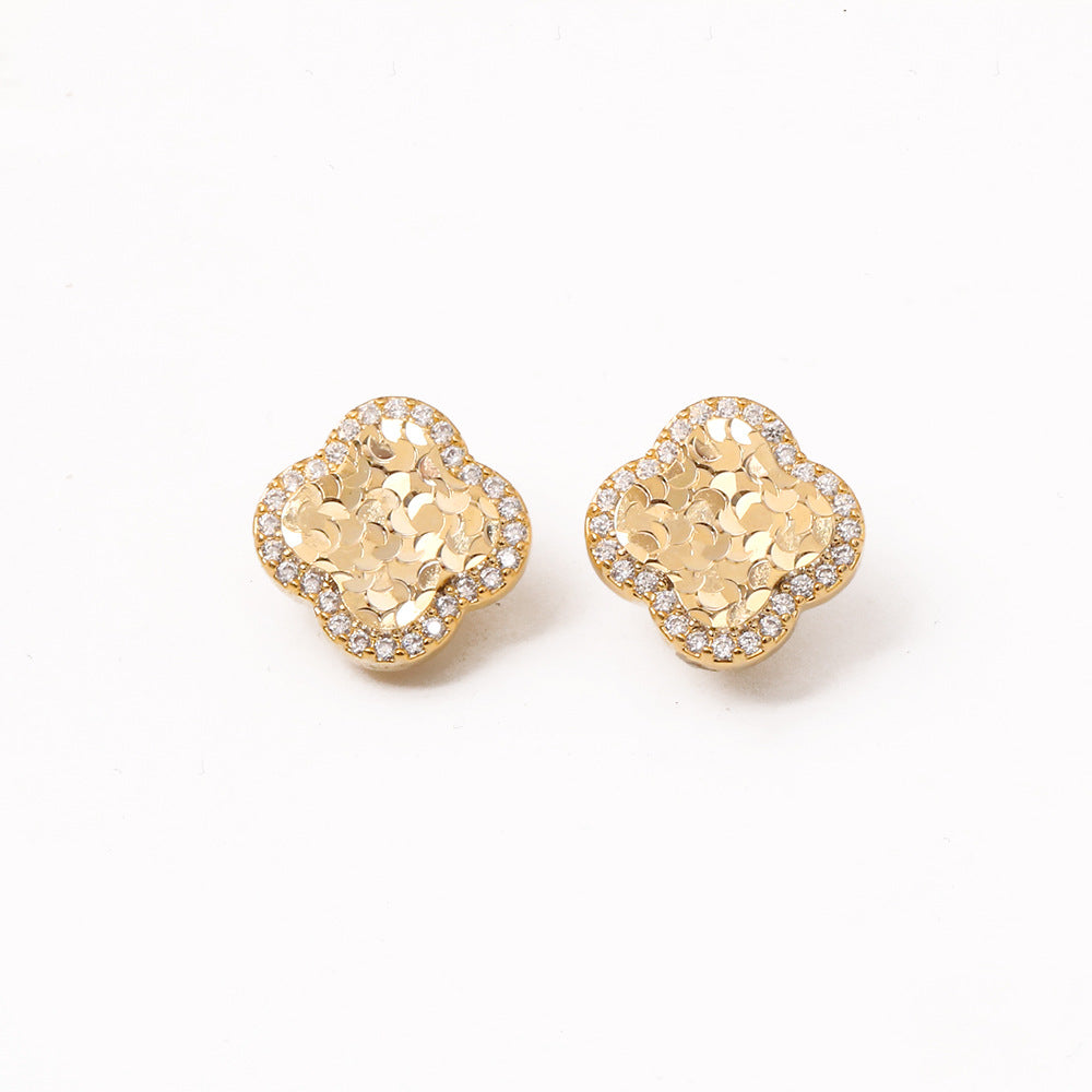 Zircon Four Leaf Clover Ear High Sense Fashion Exquisite Versatile Stud Earrings
