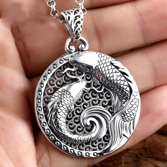 Double Koi Lucky Ethnic Style Vintage Sweater Pendants