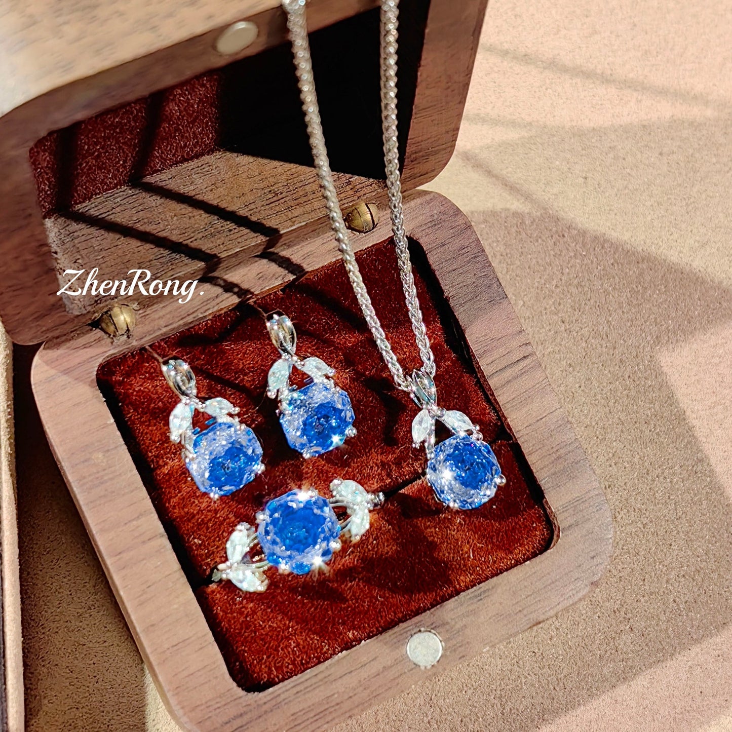 Women's Rose Cut Klein Blue Inlaid Red High Carbon Rhinestone Ear Rings