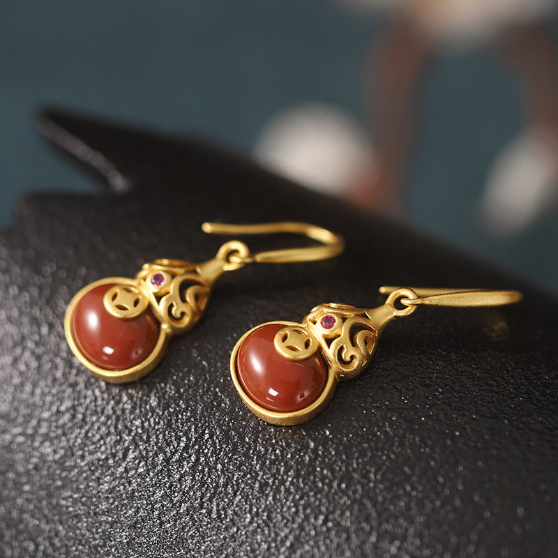 Style Red Agate Ear Hook Female Good Luck Jade Rings