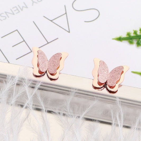 Frosted Butterfly Korean Fashion Rose Gold Plated Earrings