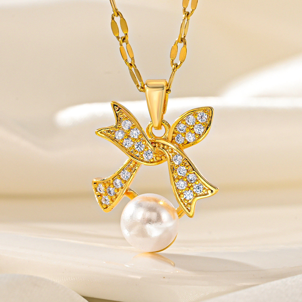 Women's Regular Chain Gang Drill Electroplated Bow Necklaces
