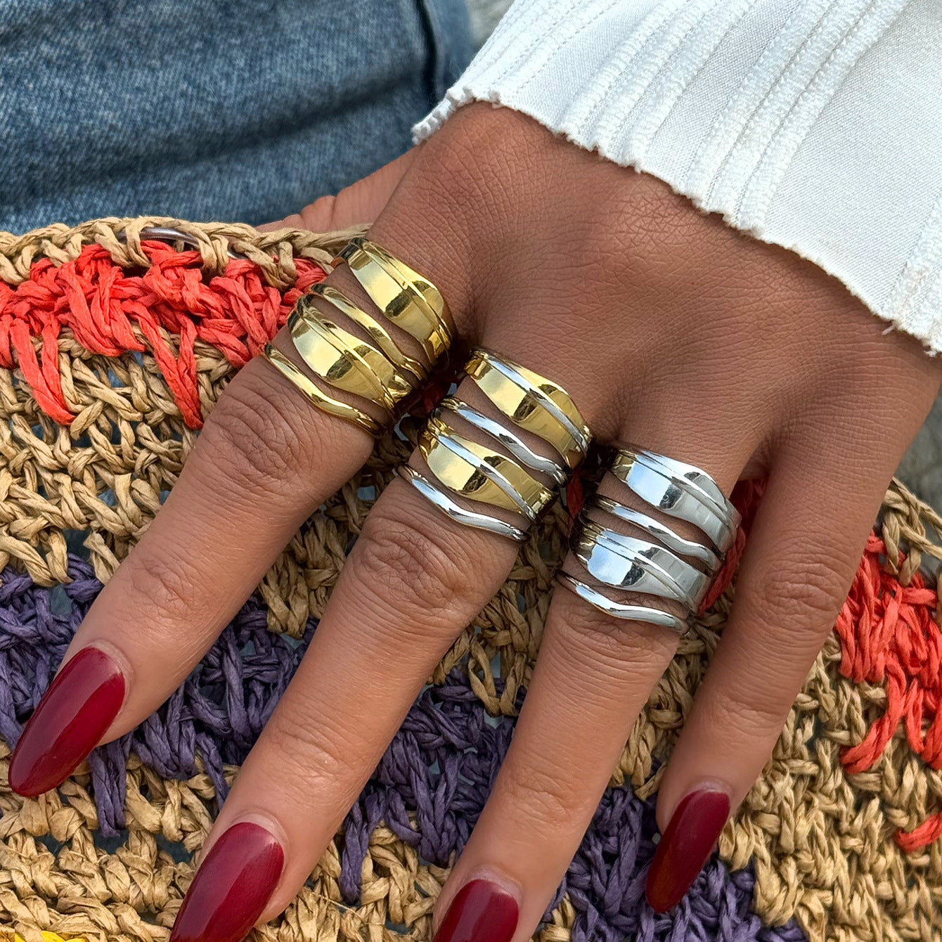 Women's Niche High Sense Packaging Design Geometric Lines Open Ring