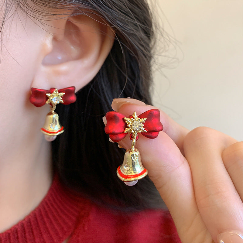 Network Ear High-grade Red Retro Style White Earrings