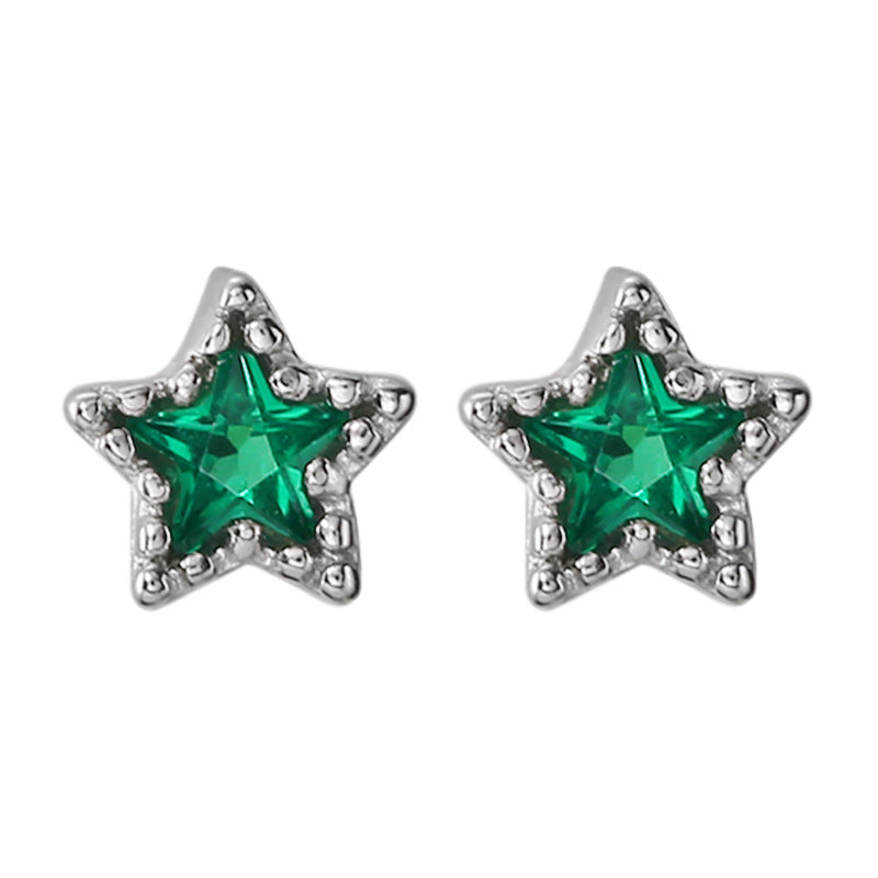 Women's Star Zircon Sterling Sier Screw Tightening Buckle Ear Rings