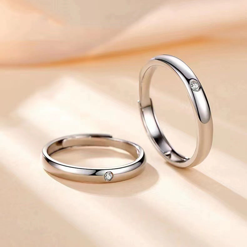 Love Couple Single Diamond Simple Open Female Rings