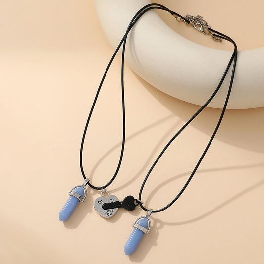 Luminous Hexagon Prism Couple Unique Design Love Key Necklaces