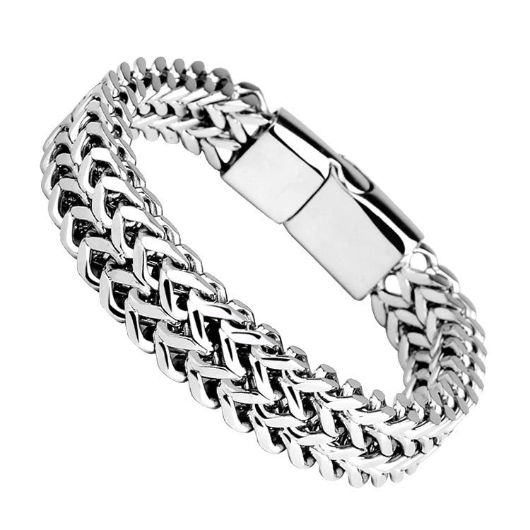 Men's Steel Module Stainless Woven Square Positive Negative Chain Bracelets