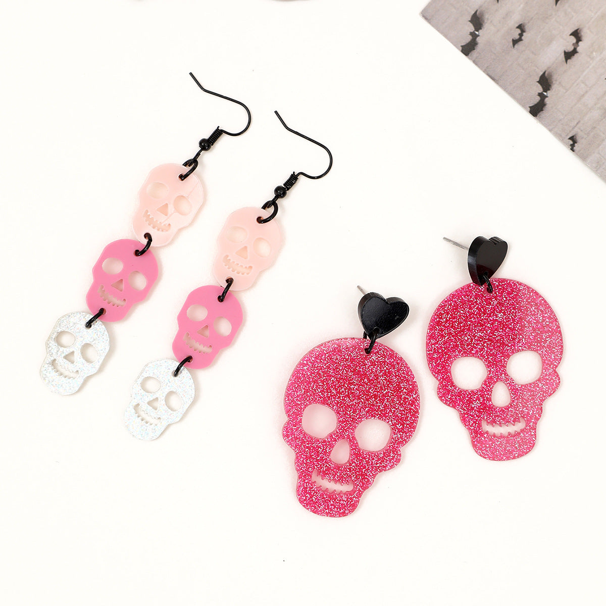 Colorful Skull Stitching Acrylic Exaggerating Personalized Earrings