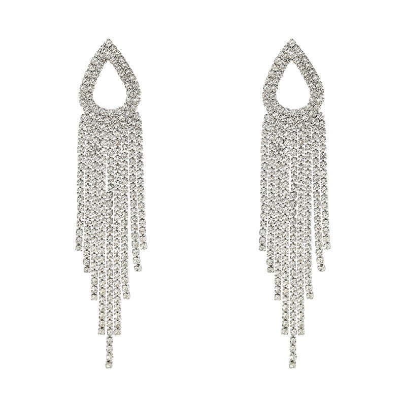 Women's Needle Water Drop Diamond Long Fringe Fashion Design Earrings