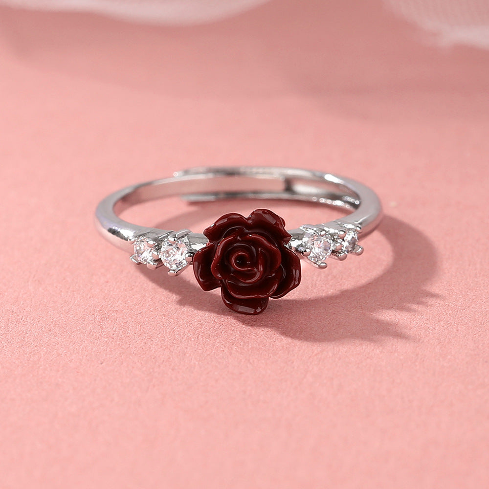 Camellia Small Flower Index Finger Red Rings