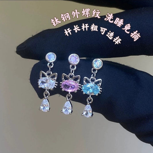 Collection Ear Bone Medical Titanium Steel Cartoon Hello Kitty Earrings