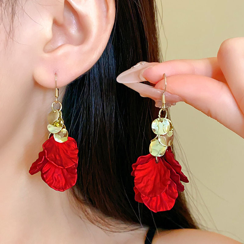 Women's Sier Needle Red Irregular Ear Retro Exaggerated Earrings