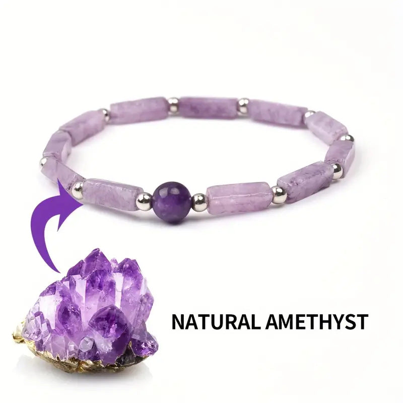 Women's Natural Amethyst Rectangular Bar Beads Simple Bracelets