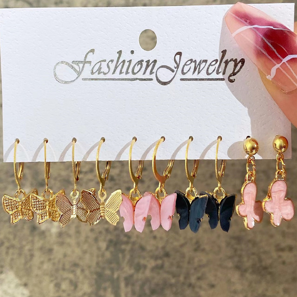 Five-pointed Star Love Snake Butterfly Rose Ear Earrings