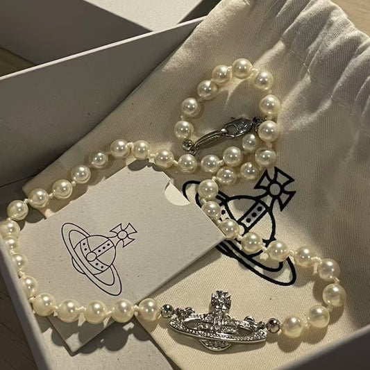 Women's Sterling Sier Classic Saturn Pearl Pin Necklaces