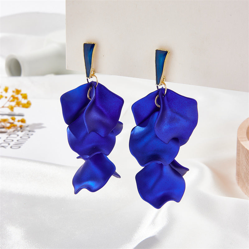Women's Spring Plaid Petal Leaf Tassel Long Rings