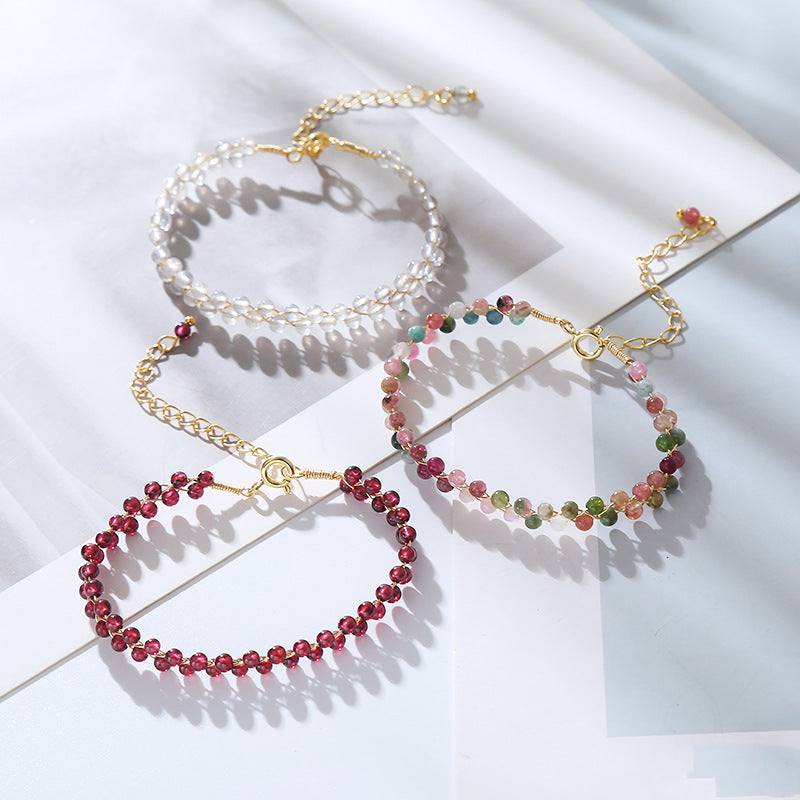 Women's Mori Style Hand-woven Garnet Tourmaline Moonstone Bracelets