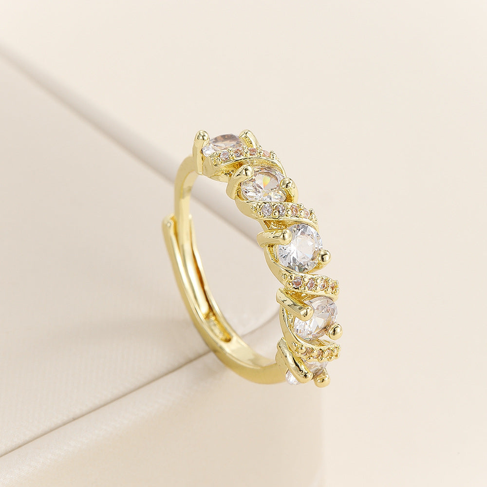 Line Full Rhinestone Zircon Stackable Simulation Moissanite Open Light Luxury Ring