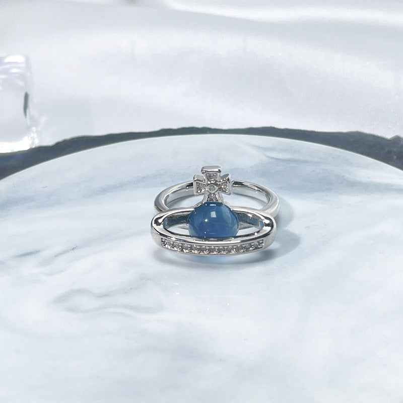 Female Niche Irregular Blue Series Simple Refined Stylish Versatile Rings