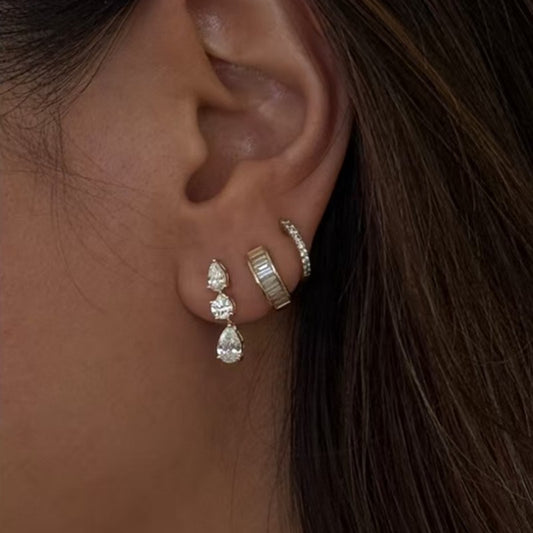 Water Drop Zircon Patch Titanium Steel Earrings