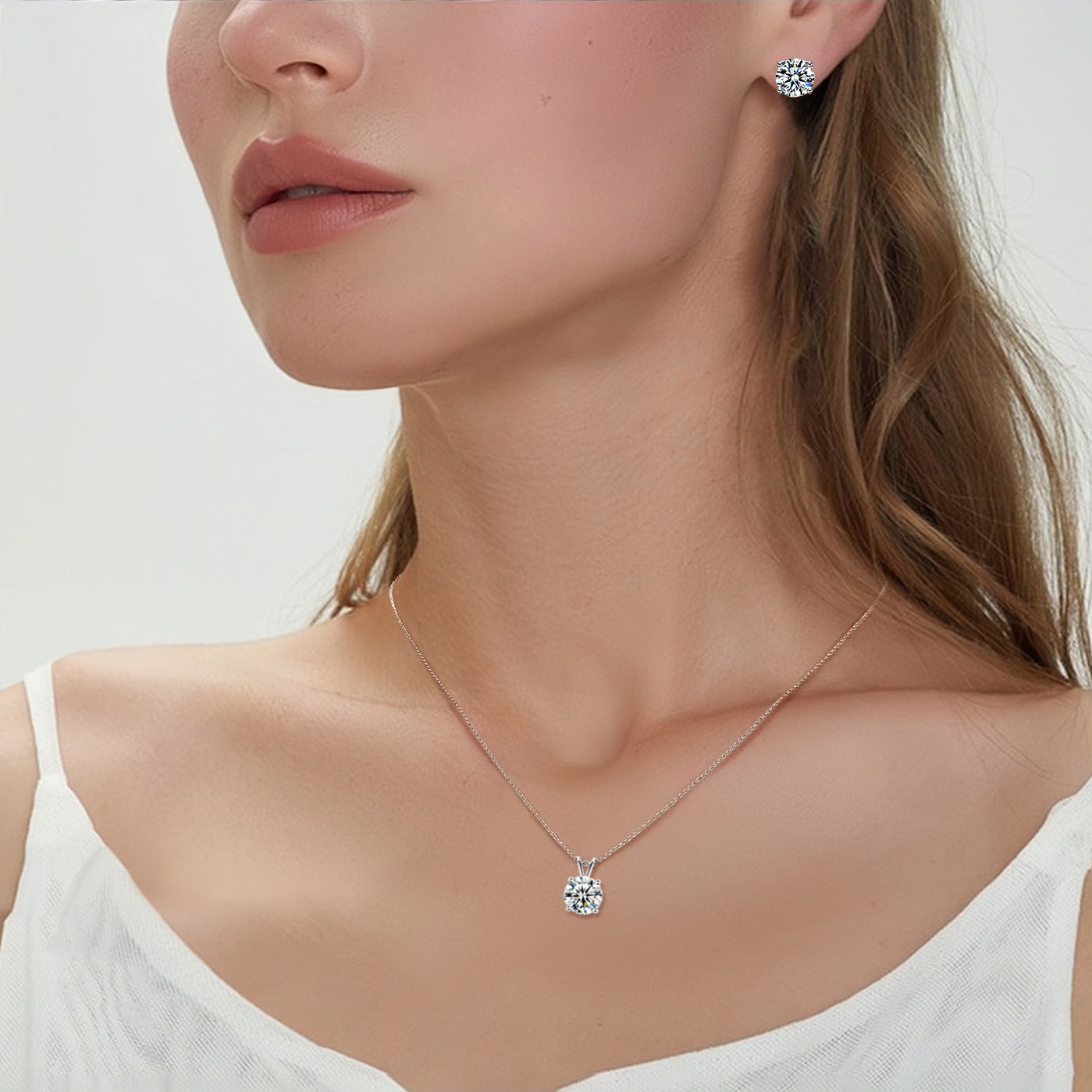 Women's Single Diamond Rabbit Ears Four Claws Jewelry Set