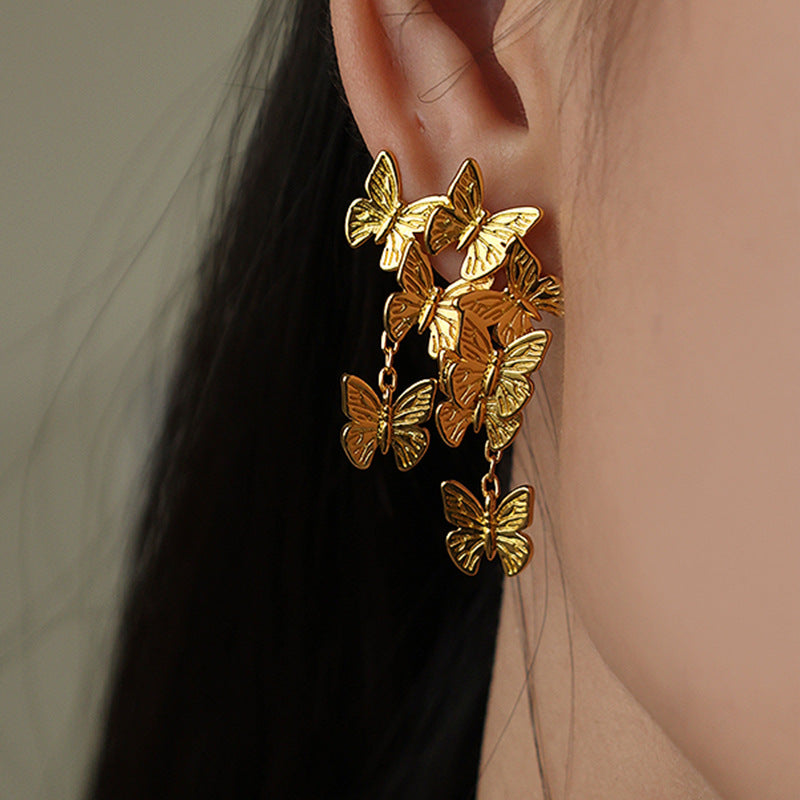 Luxury Exaggerated Group Butterfly Flying Gold Earrings