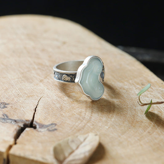 Women's Retro Sier-plated Imitation Jade Antique Accessories Rings