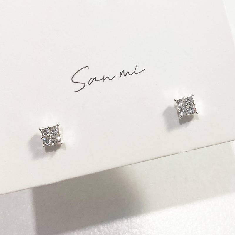Fresh Plain Sier Plated Bow Female Small Simple Stud Earrings