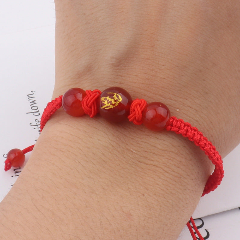 Women's & Men's Dragon Life Lucky Beads Zodiac Agate Red Rope Bracelets