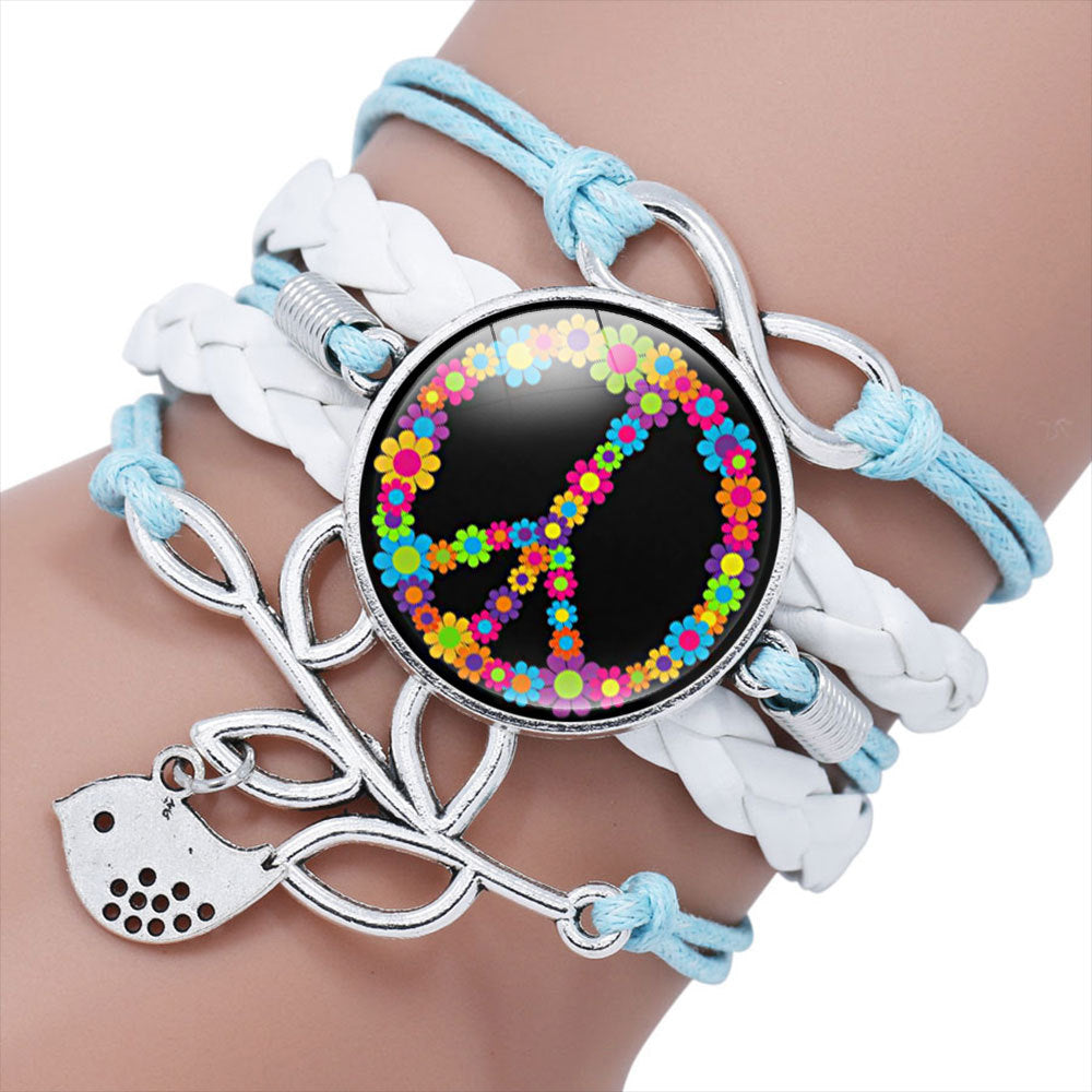 Women's & Men's Ornament Peace Label Signs Woven Combination Bracelets