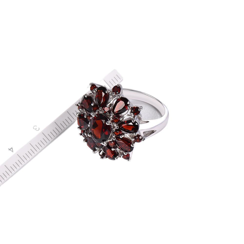 Women's Ornament European Pomegranate Red Zircon Flower Shape Personalized Rings