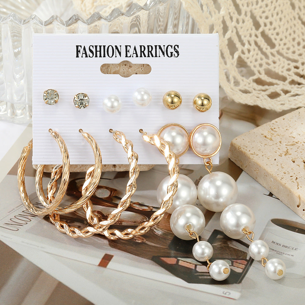 Women's Pearl Suit Retro Metal Geometry Shaped Earrings