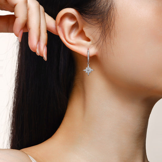 Sier Star Moon Ear Female Niche Live Earrings